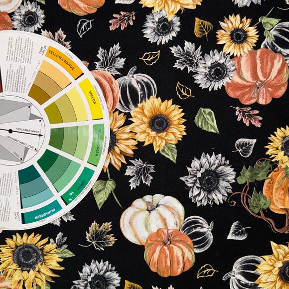 Sunflower Pumpkin Fall Harvest by Hi-Fashion Fabrics - 1/2 Yard - Leaves - Picture 4 of 7